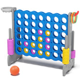 XJD Giant 4-in-A-Row Jumbo Game, 4-to-Score Game Set with Basketball Hoop, Ring Toss, 42 Jumbo Rings, Indoor Outdoor Family Game for Kids & Adults. Blue&Gray