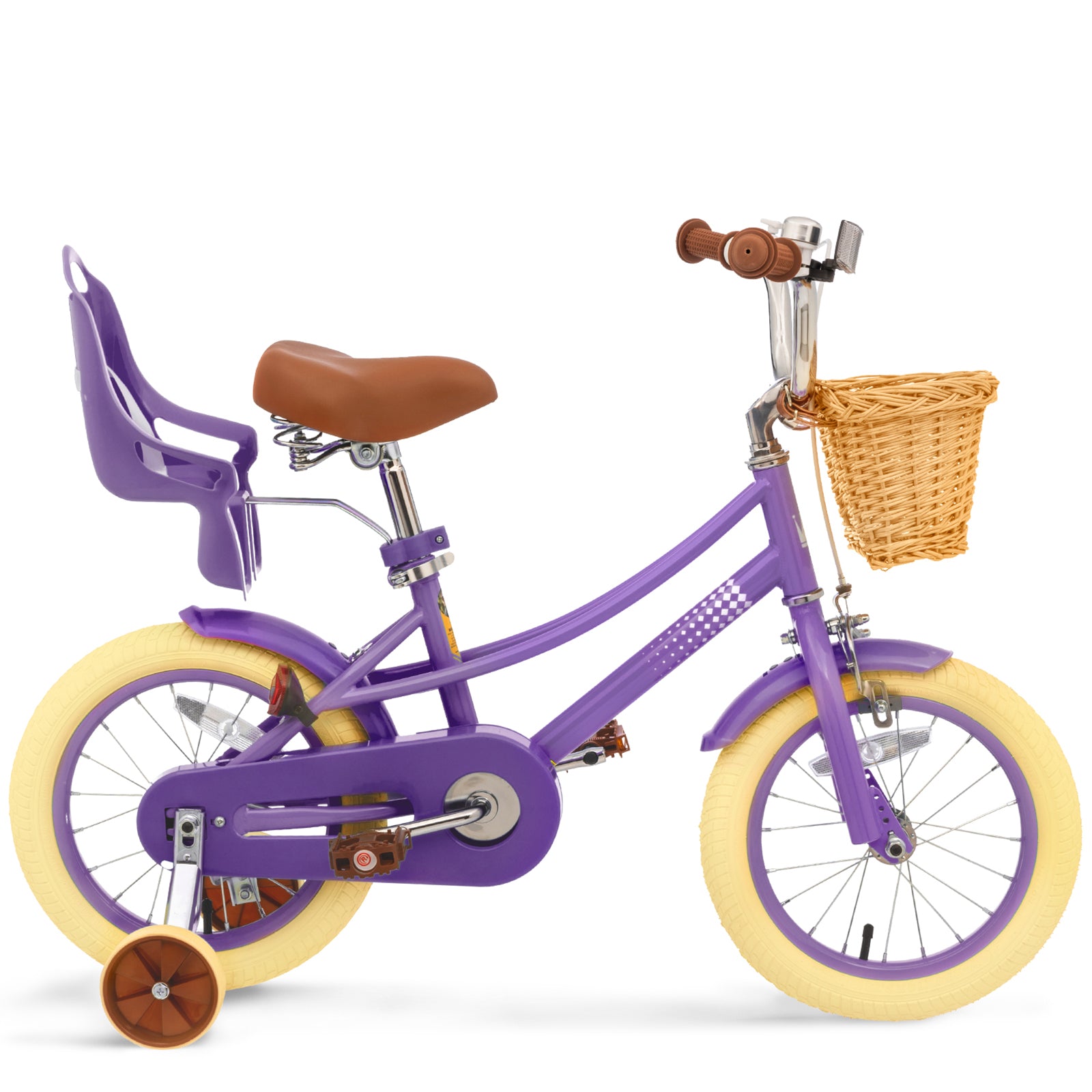 XJD Kids Bicycle for Toddlers and Children 3+ Years Old, 12 14 16 20 inch Bike for Girls and Boys, with Basket and Bell Training Wheels, Adjustable Seat Handlebar Height, Purple