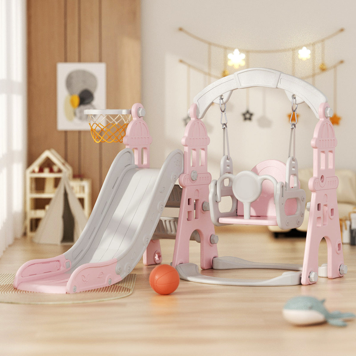 XJD 4-in-1 Toddler Slide and Swing Set Pink In Stock USA