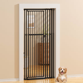 KORIMEFA 47.24"-87" Extra Tall Cat Gate with Wide Adjustable Pet door Pressure Mounted Safety Full Door Gate for Stairs, Hallway, Kitchen, Doorway