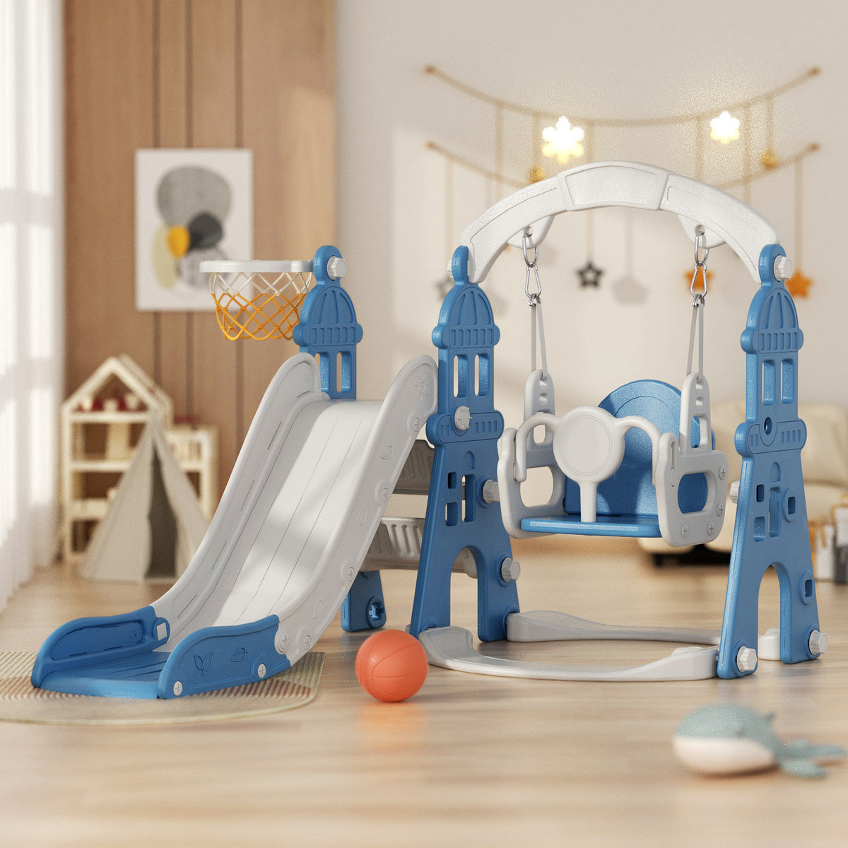 XJD 4-in-1 Toddler Slide and Swing Set Blue In Stock USA