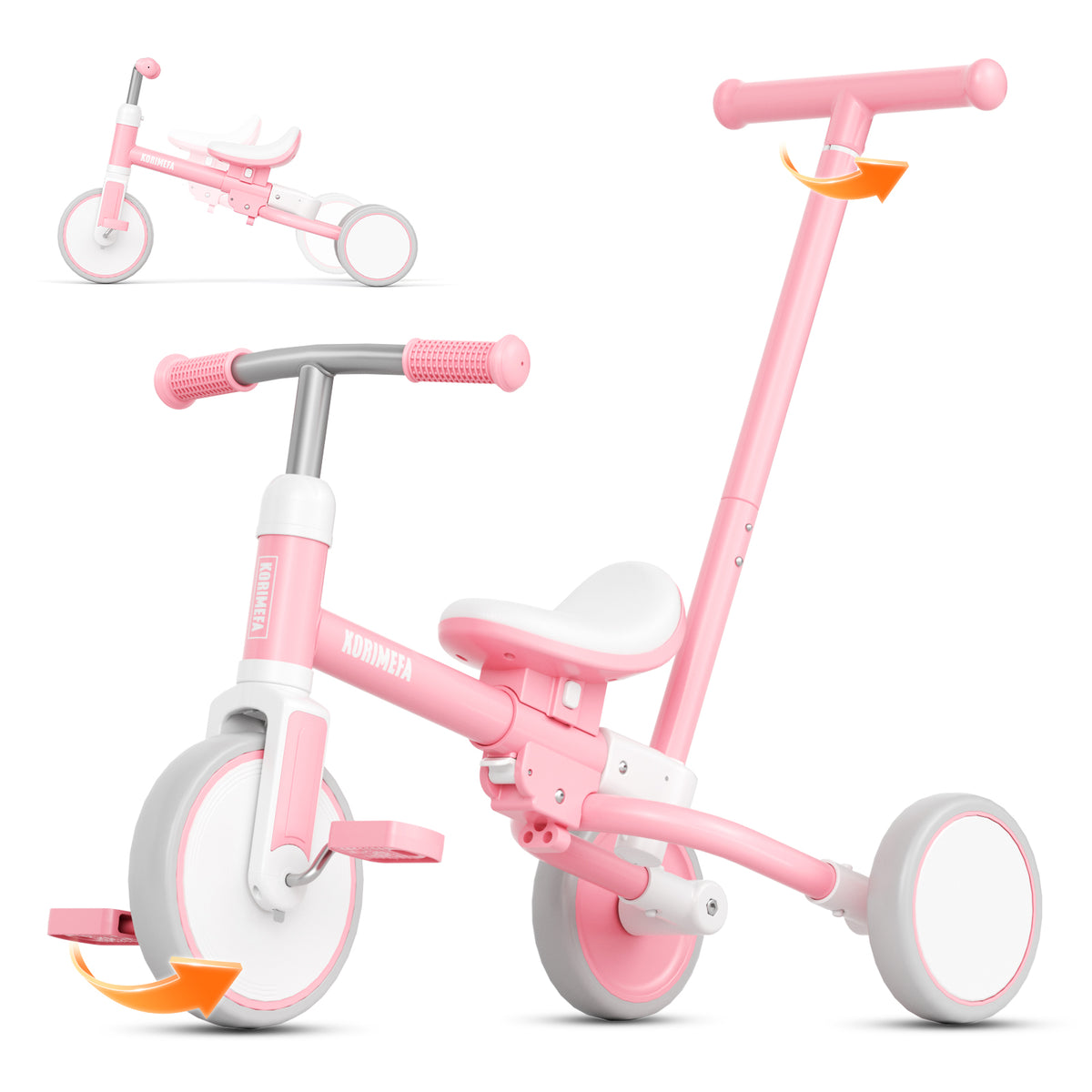 KORIMEFA 5 in 1 Toddler Push Trike & Balance Bike for 2 3 4 Year Olds, Ride-On Kids Tricycle with Adjustable Seat, Outdoor Indoor Birthday Gift for Boys Girls, Blue