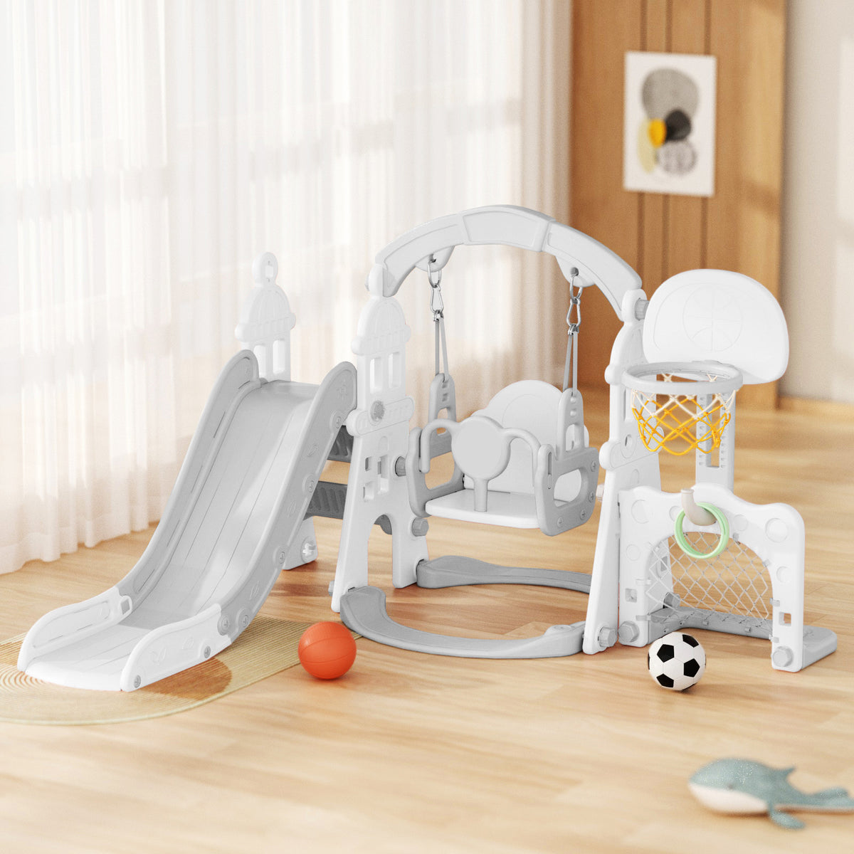 XJD 5-in-1 Toddler Slide and Swing Set Gray