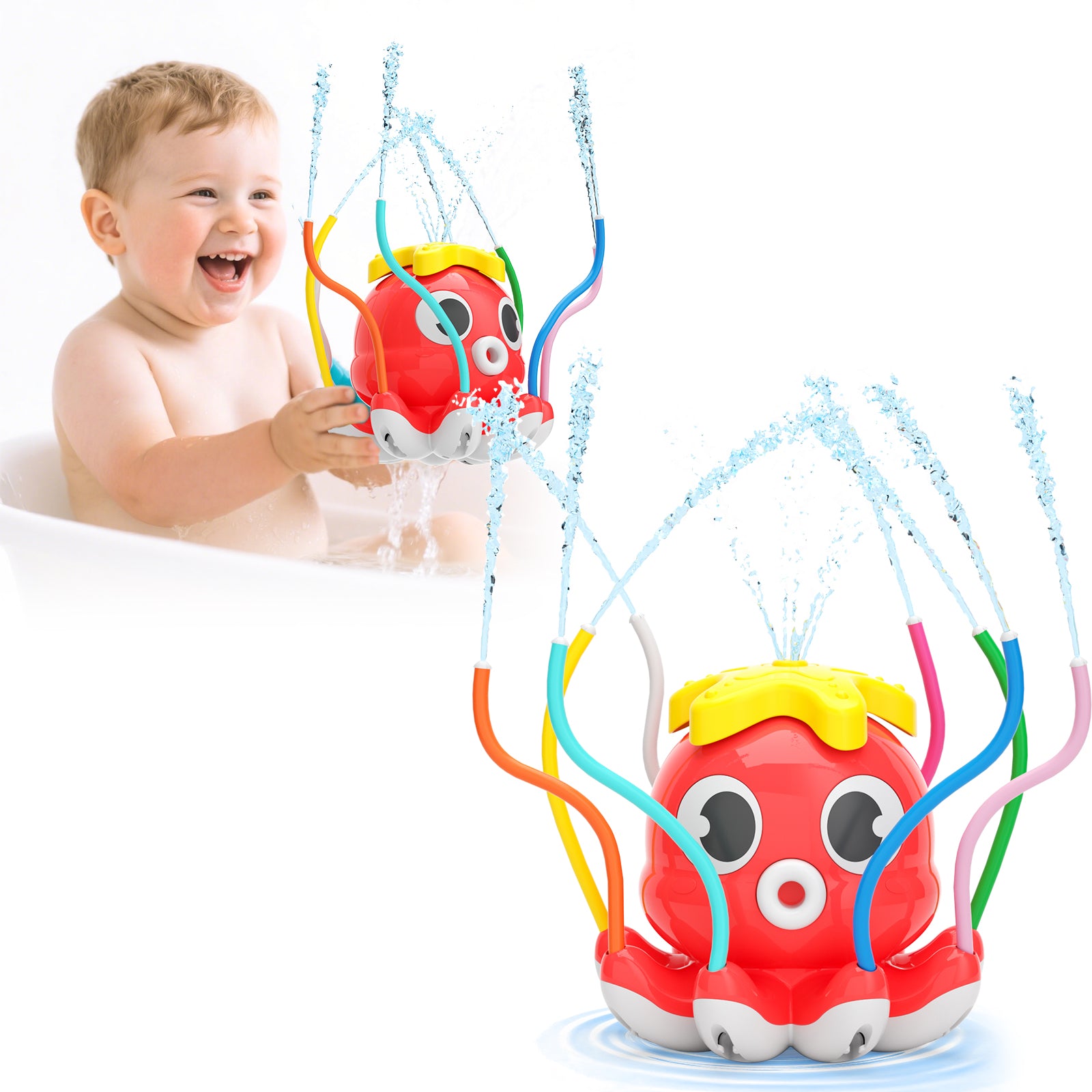 KORIMEFA Outdoor Water Sprinkler for Kids&Toddlers, Summer Backyard Lawn Spray Toys with 8 Wiggle Tubes, Attaches to Garden Hose Splashing Fun Toys for 3-12 Year Old Kids Gifts