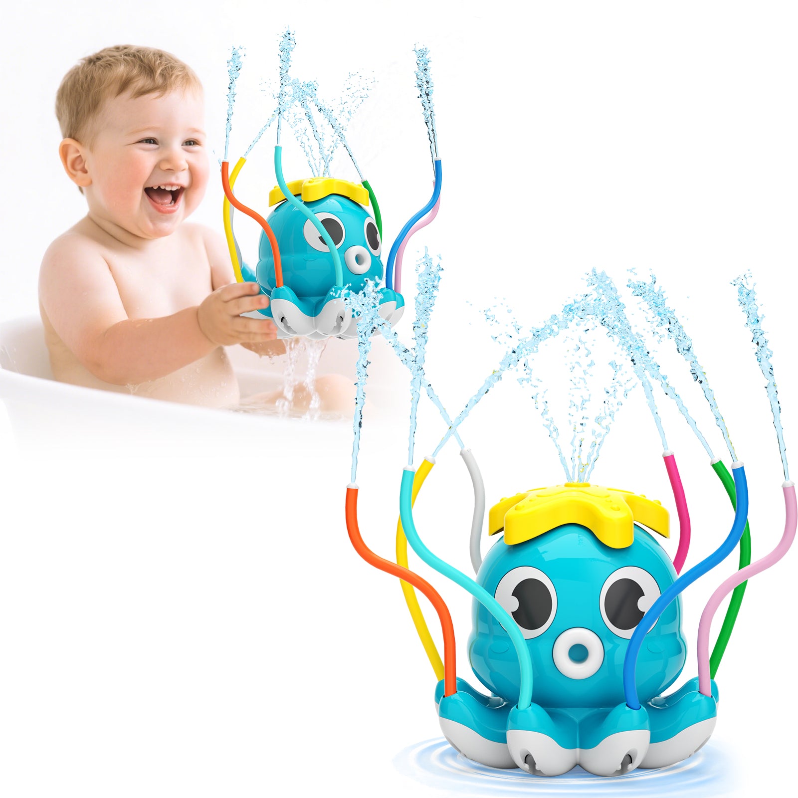KORIMEFA Outdoor Water Sprinkler for Kids&Toddlers, Summer Backyard Lawn Spray Toys with 8 Wiggle Tubes, Attaches to Garden Hose Splashing Fun Toys for 3-12 Year Old Kids Gifts