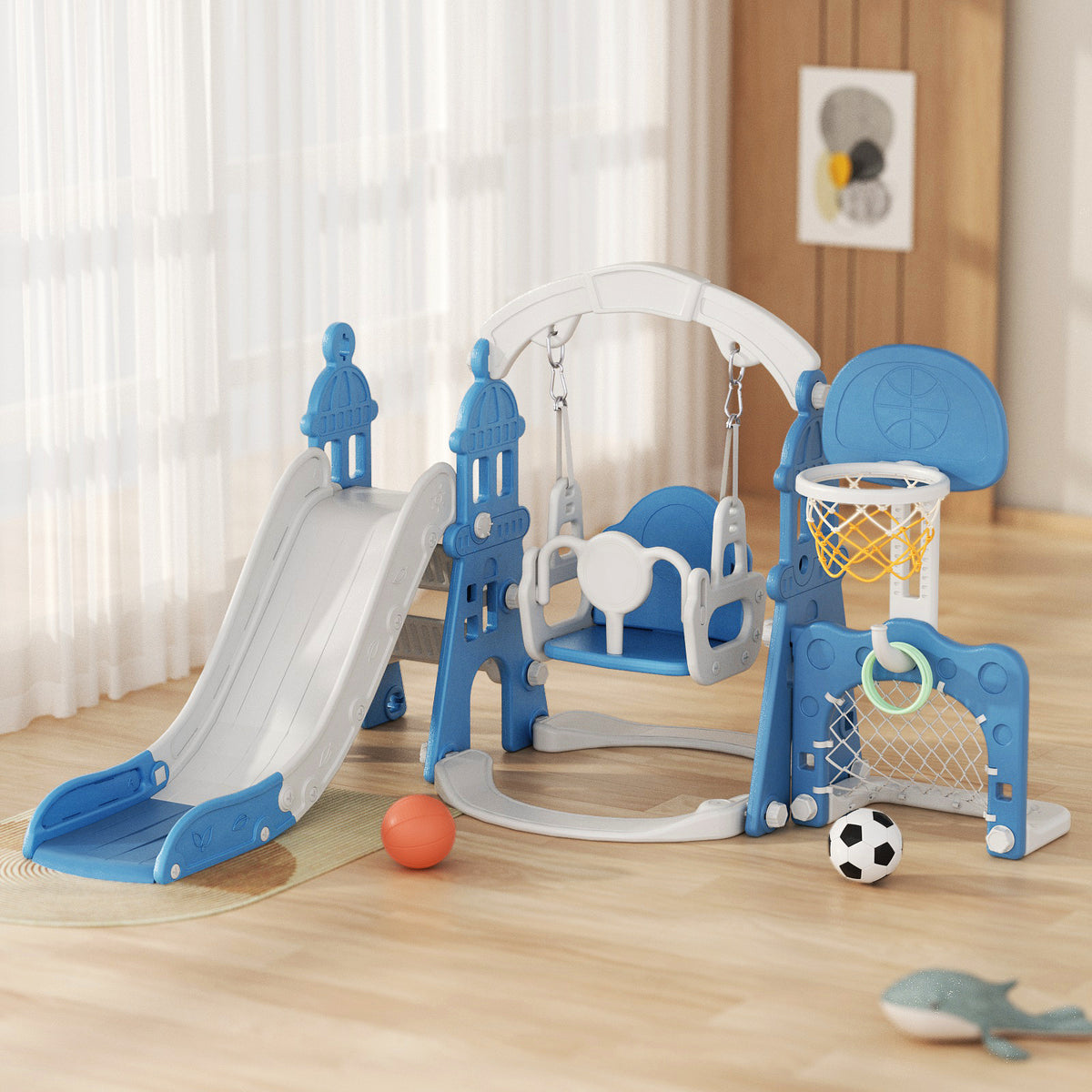 XJD 5-in-1 Toddler Slide and Swing Set Blue In Stock USA