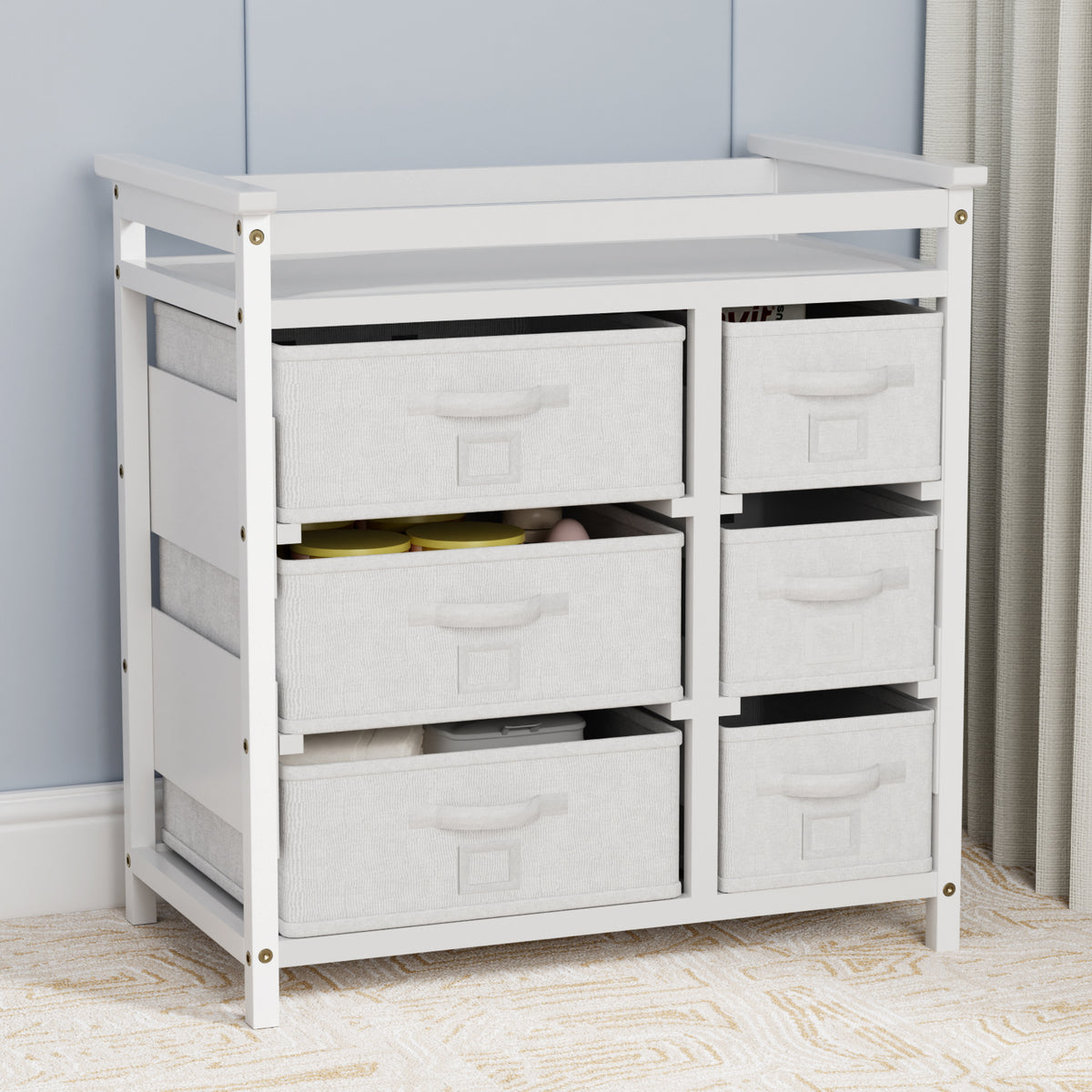 KORIMEFA Baby Changing Table with Laundry Hamper, 6 Storage Drawers and Pad, Changing Table Dresser, Baby Diaper Change Station,