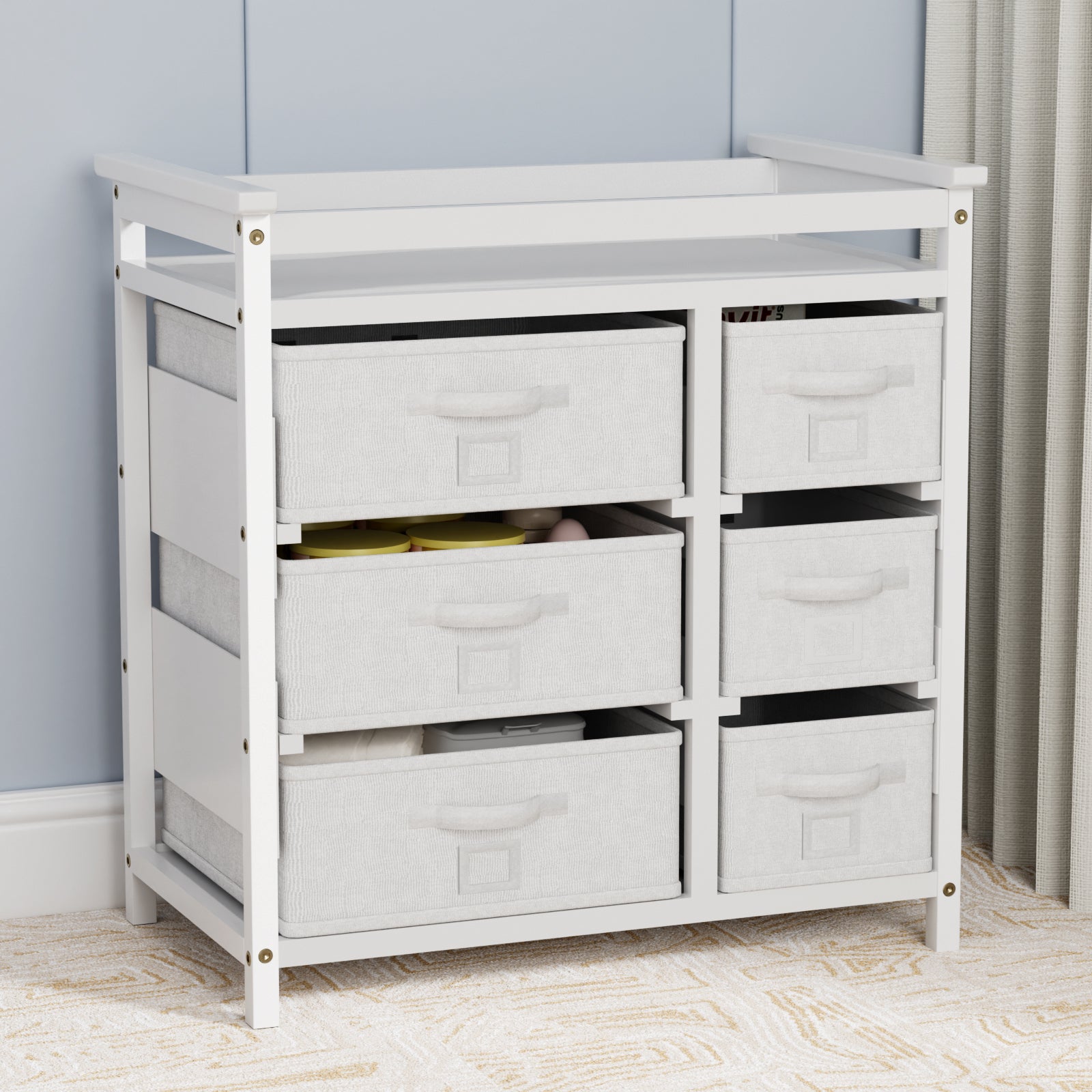 KORIMEFA Baby Changing Table with Laundry Hamper, 6 Storage Drawers and Pad, Changing Table Dresser, Baby Diaper Change Station,