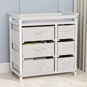 KORIMEFA Baby Changing Table with Laundry Hamper, 6 Storage Drawers and Pad, Changing Table Dresser, Baby Diaper Change Station,