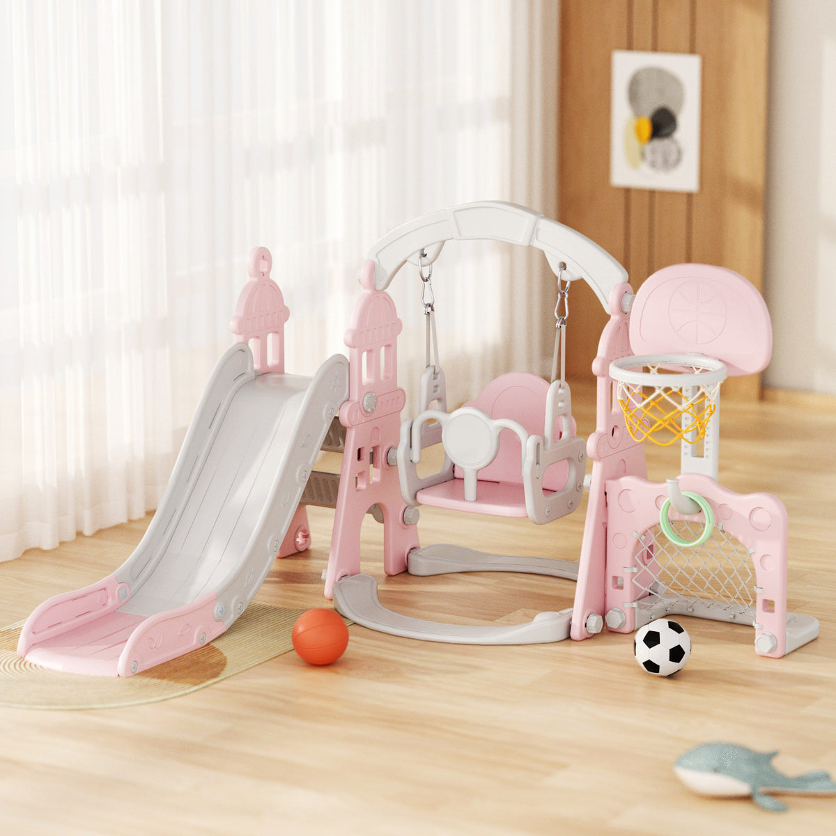 XJD 5-in-1 Toddler Slide and Swing Set Pink In Stock USA