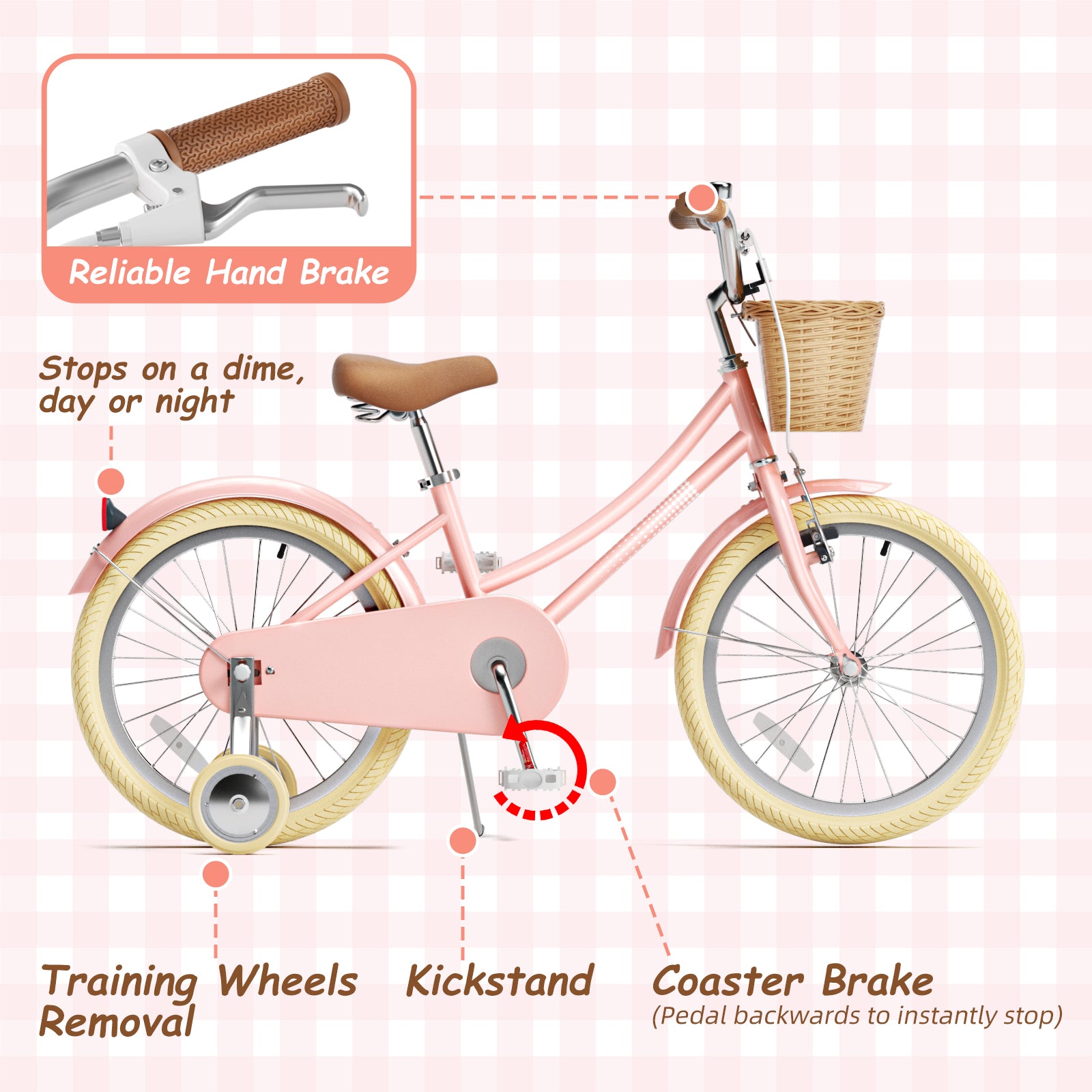 KORIMEFA Girls Bike for 3-12 Years Old Toddlers , 12 14 16 Inch Kids Bike with Training Wheels , 20 Inch Children Bicycles with Kickstand