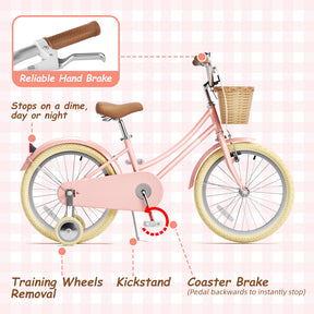 KORIMEFA Girls Bike for 3-12 Years Old Toddlers , 12 14 16 Inch Kids Bike with Training Wheels , 20 Inch Children Bicycles with Kickstand