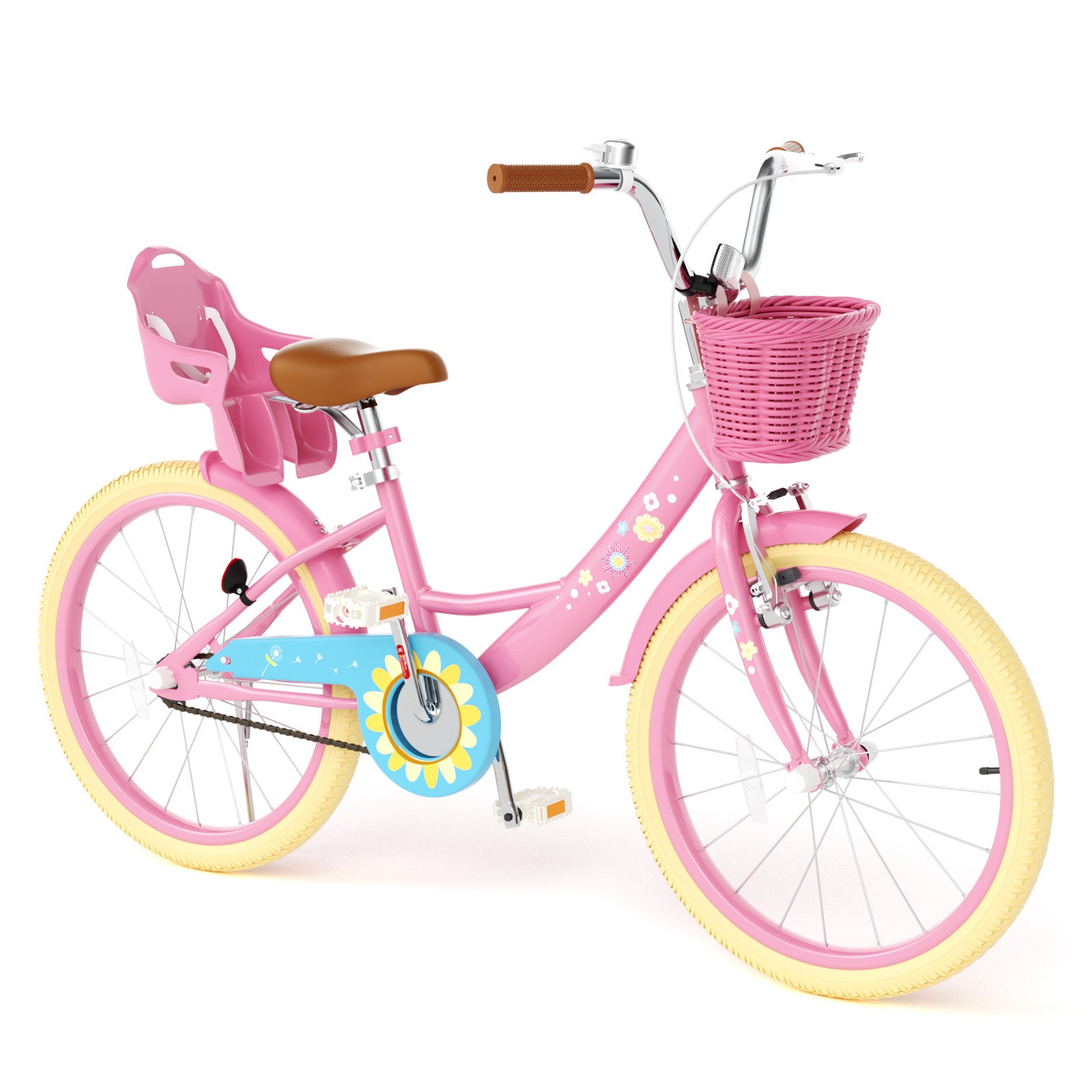 KORIMEFA Girls Bike for Toddlers 3-9 Years Old Kids, 12 14 16 Inch Kids Bike with Training Wheels, Basket and Doll Seat