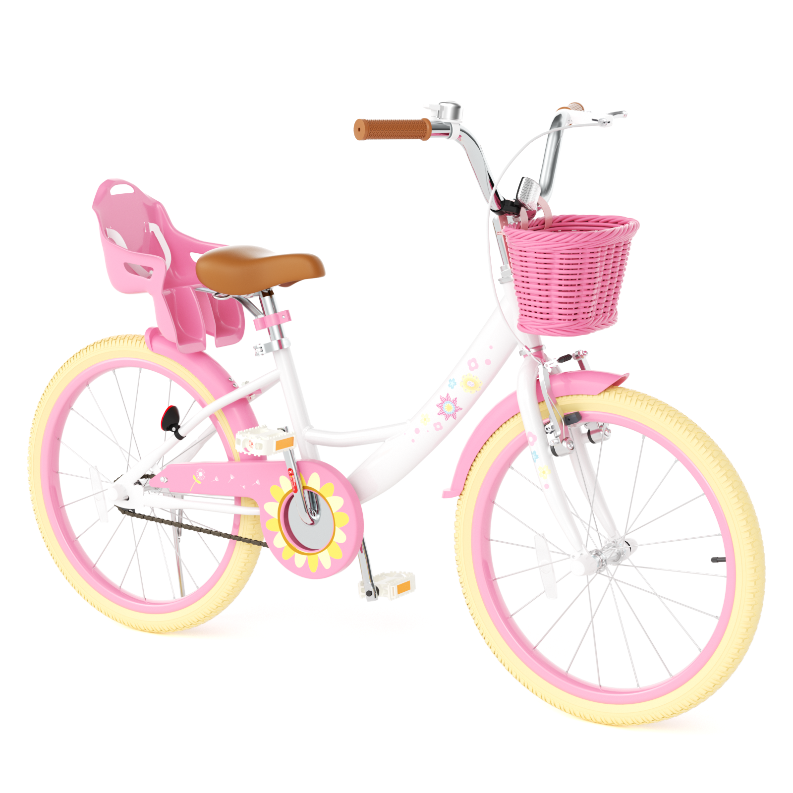 KORIMEFA Girls Bike for Toddlers 3-9 Years Old Kids, 12 14 16 Inch Kids Bike with Training Wheels, Basket and Doll Seat