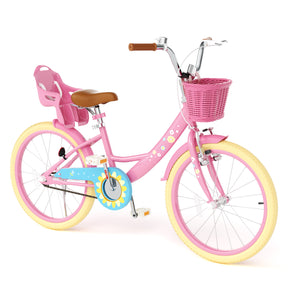 KORIMEFA Girls Bike for Toddlers 3-9 Years Old Kids, 12 14 16 Inch Kids Bike with Training Wheels, Basket and Doll Seat