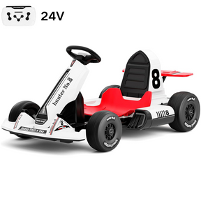 XJD 12V/24V Electric Drifting Go Kart for Kids Battery Powered Driving Car Toy with Remote Control/Cool Lights/Bluetooth Music, White
