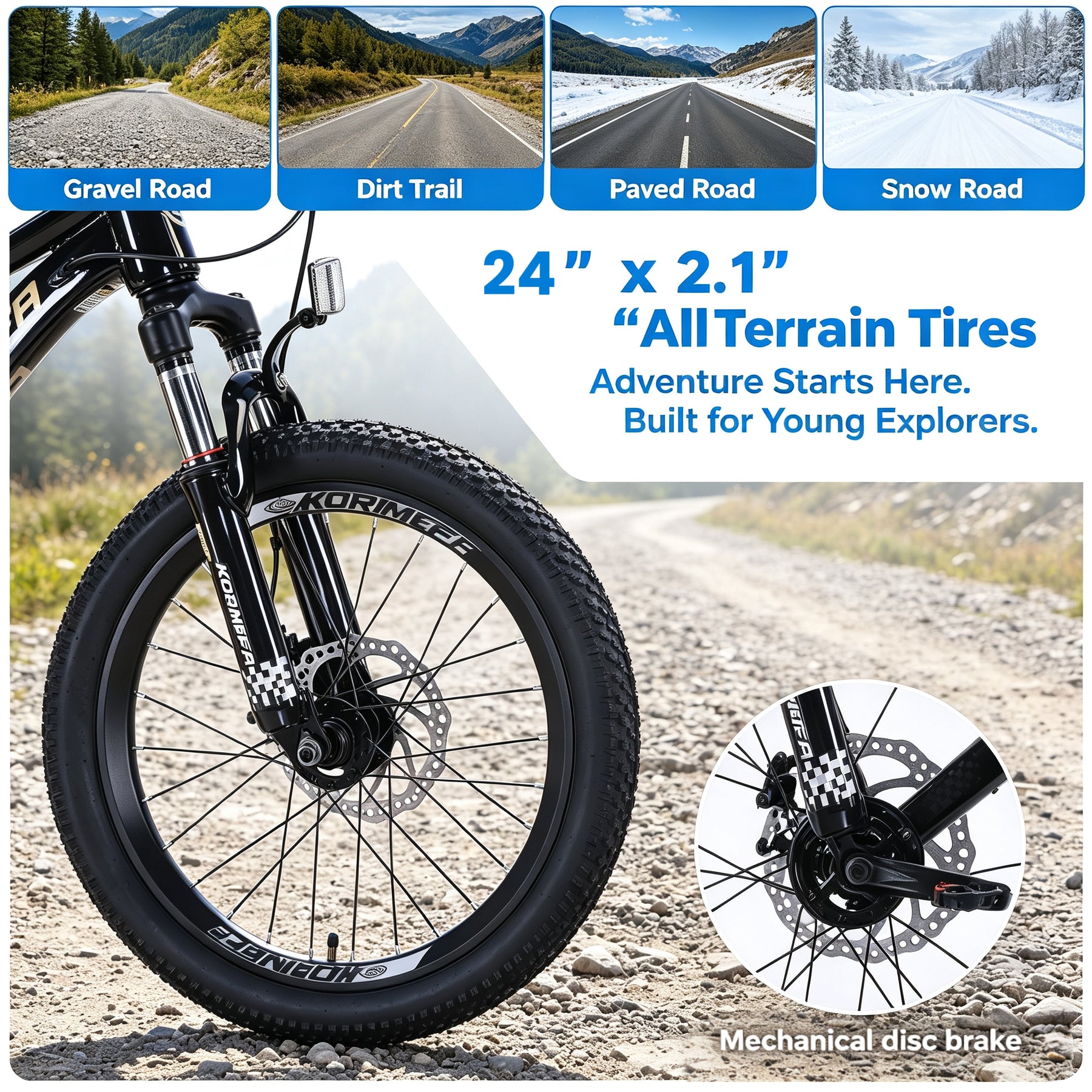 Korimefa 21-Speed Kids Bike, 20 inch Kids Mountain Bicycle for Boys Child Youth 6-12 Years Old, Double Disc Brake, Suspension Fork and Lightweight Aluminum Alloy Frame, Black