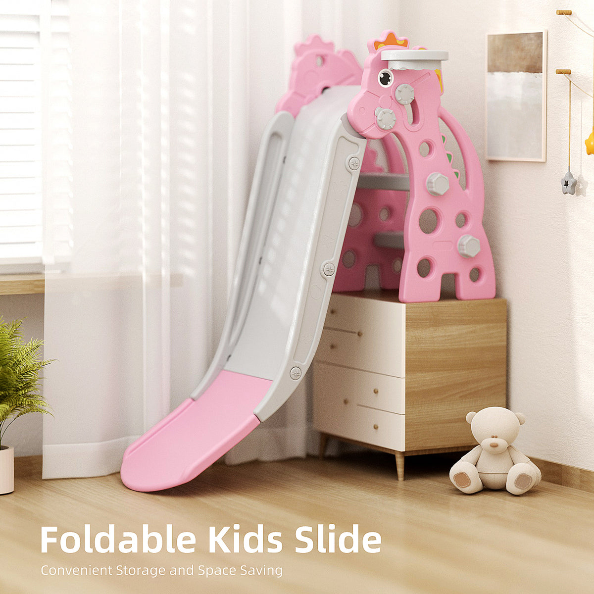 67i 3 in 1 Foldable Slide Set for Toddlers Age 1-3 Pink