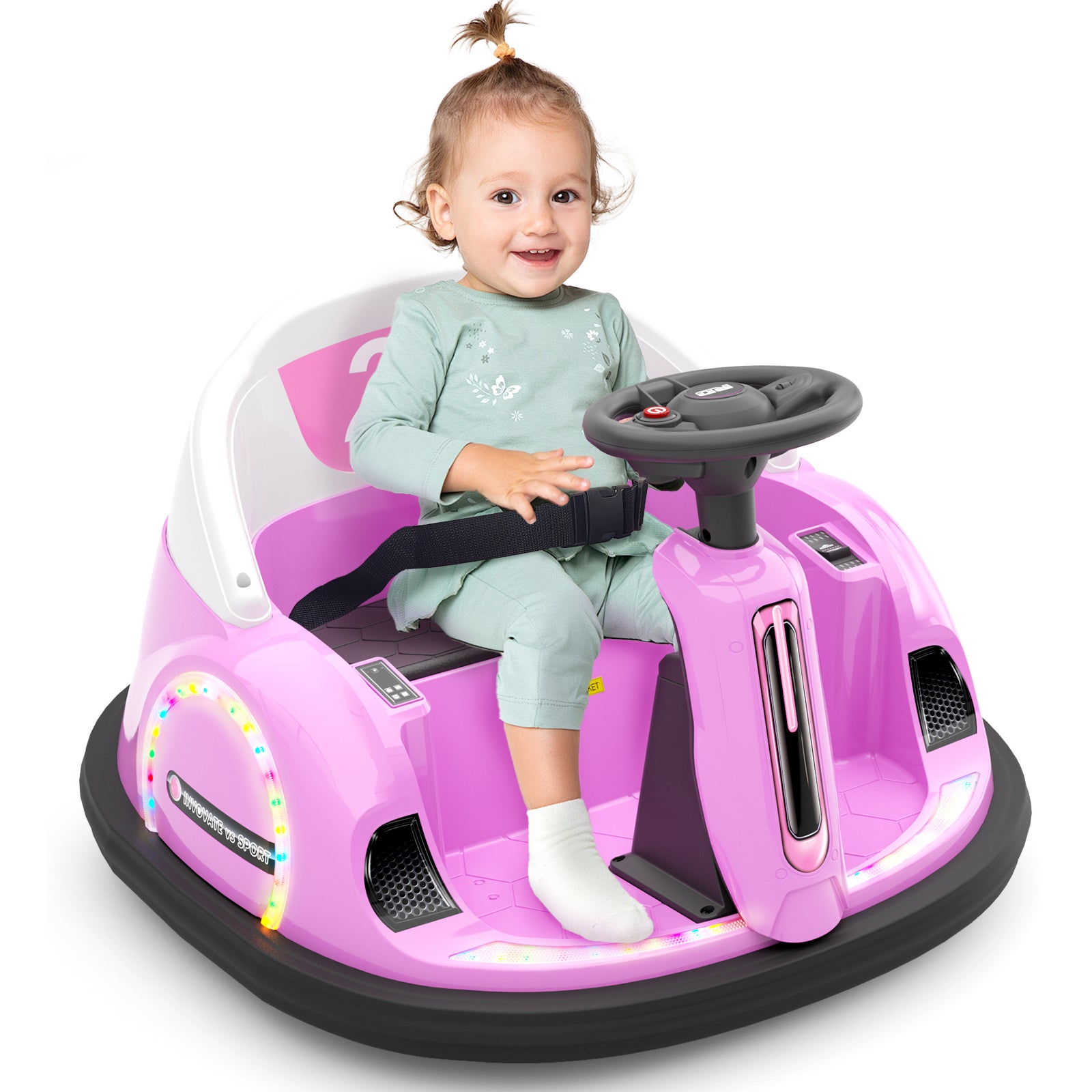 KORIMEFA 12V Bumper Car for Kids Toddler 1-6 Years with Remote Control Bluetooth Music 3 Speeds DIY License Plate Electric Ride on Toys