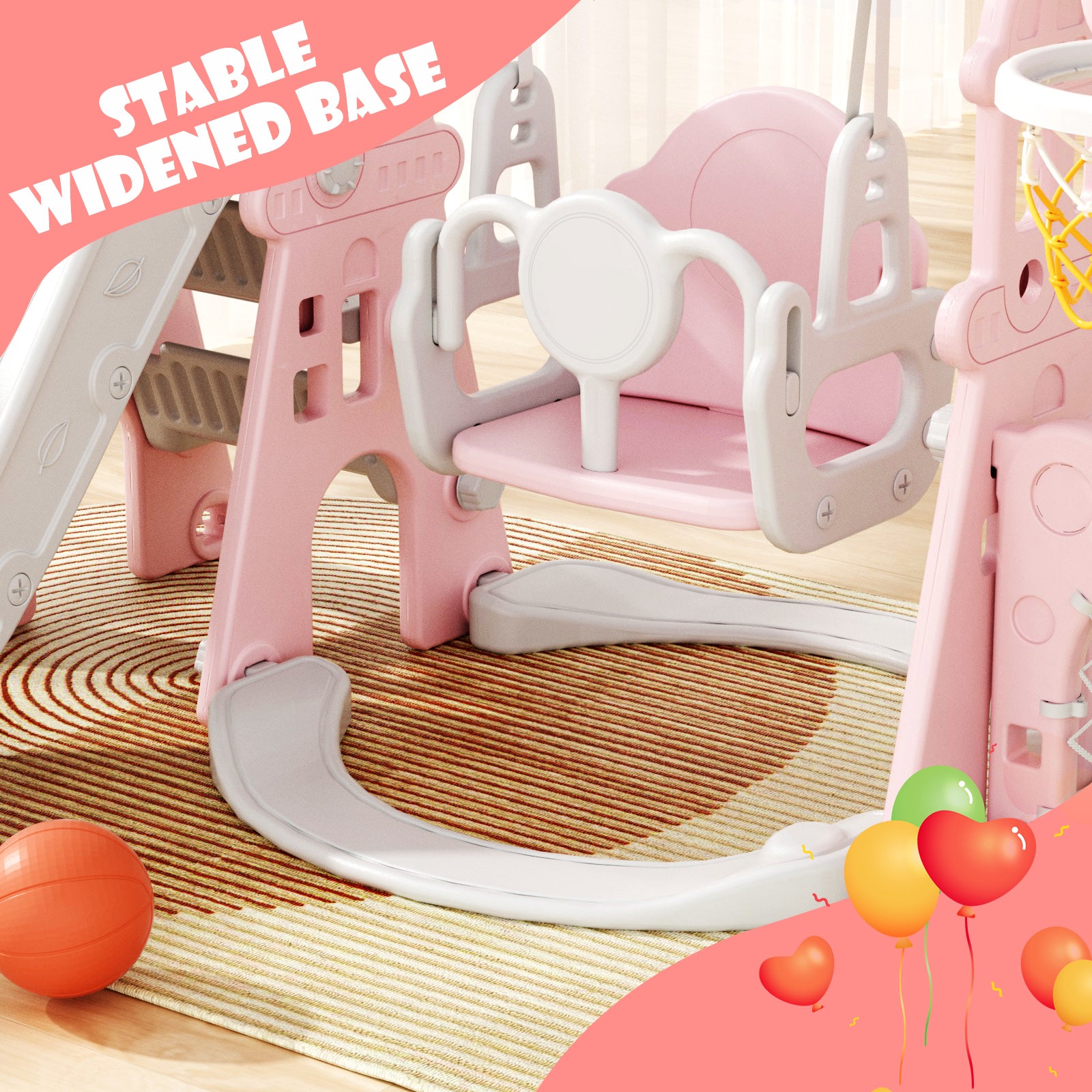 Pre-sale, XJD 5-in-1 Toddler Slide and Swing Set, Pink