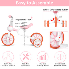 KORIMEFA 3-in-1 Kids Tricycle, Toddler Bike for Ages 1-4 Boy Girl