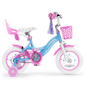 Korimefa 12 14 16 20 inch Girls Kids Bike Ages 3-6 Years Old Children, Toddler Bike with Training Wheels, Perfect for Beginner Riders Learning to Ride, Easy to Assemble, Blue