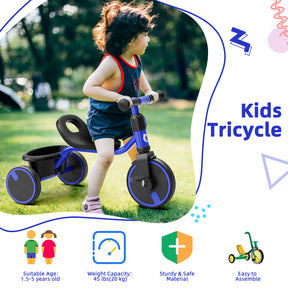 KORIMEFA Toddler Tricycle for 2-5 Year Old, Kids Trike with Storage Basket 3 Wheel Bike Birthday Toys Gift for Girls Boys
