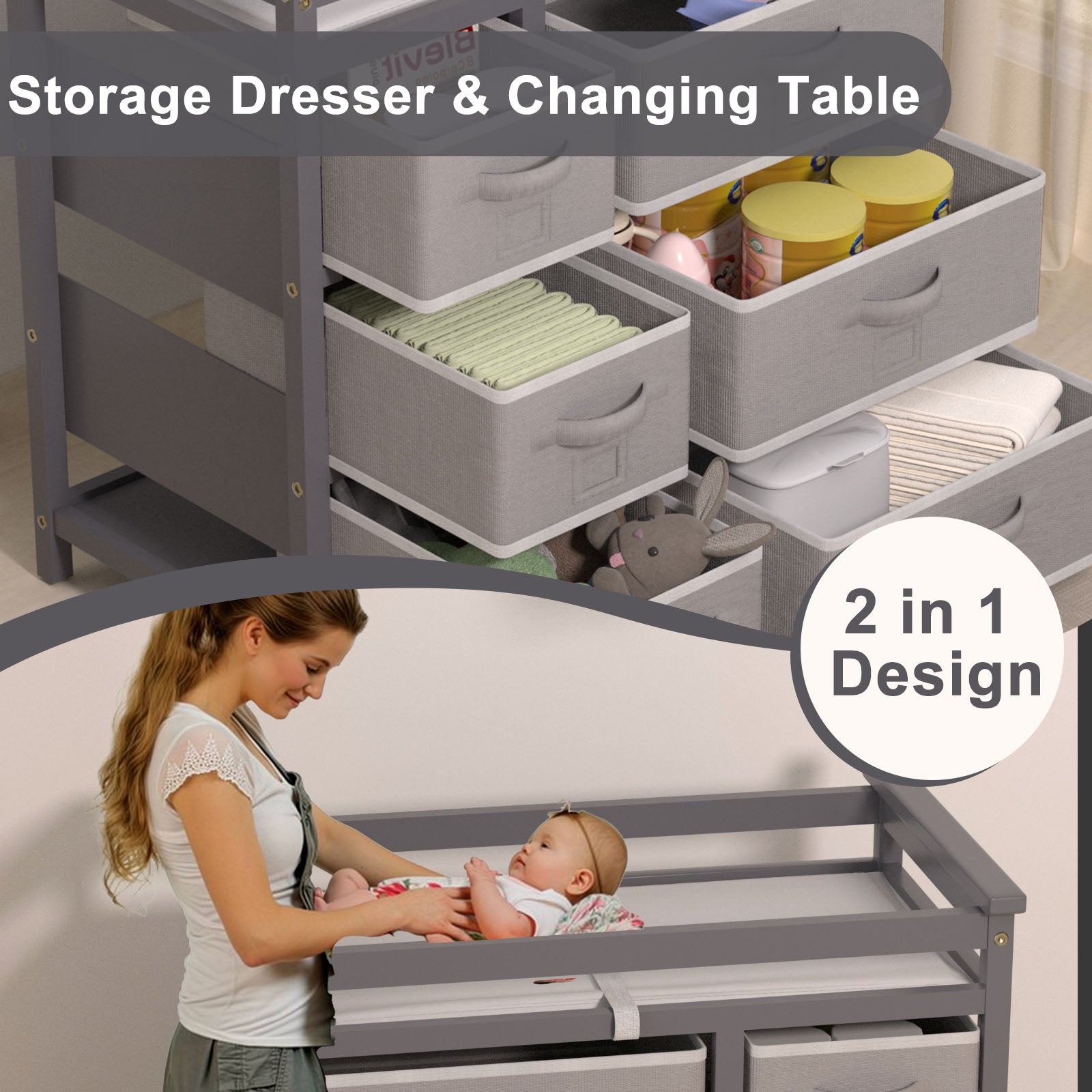 XJD Baby Changing Table with 6 Storage Baskets, Changing Table Dresser XJD Baby Changing Table with 6 Storage Baskets, Changing Table Dresser