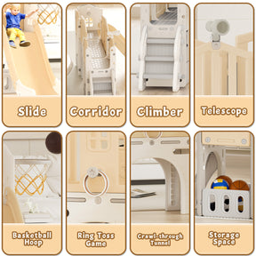 XJD 8 in 1 Toddler Slide Set Indoor Outdoor Plastic Freestanding Slide, Coffee