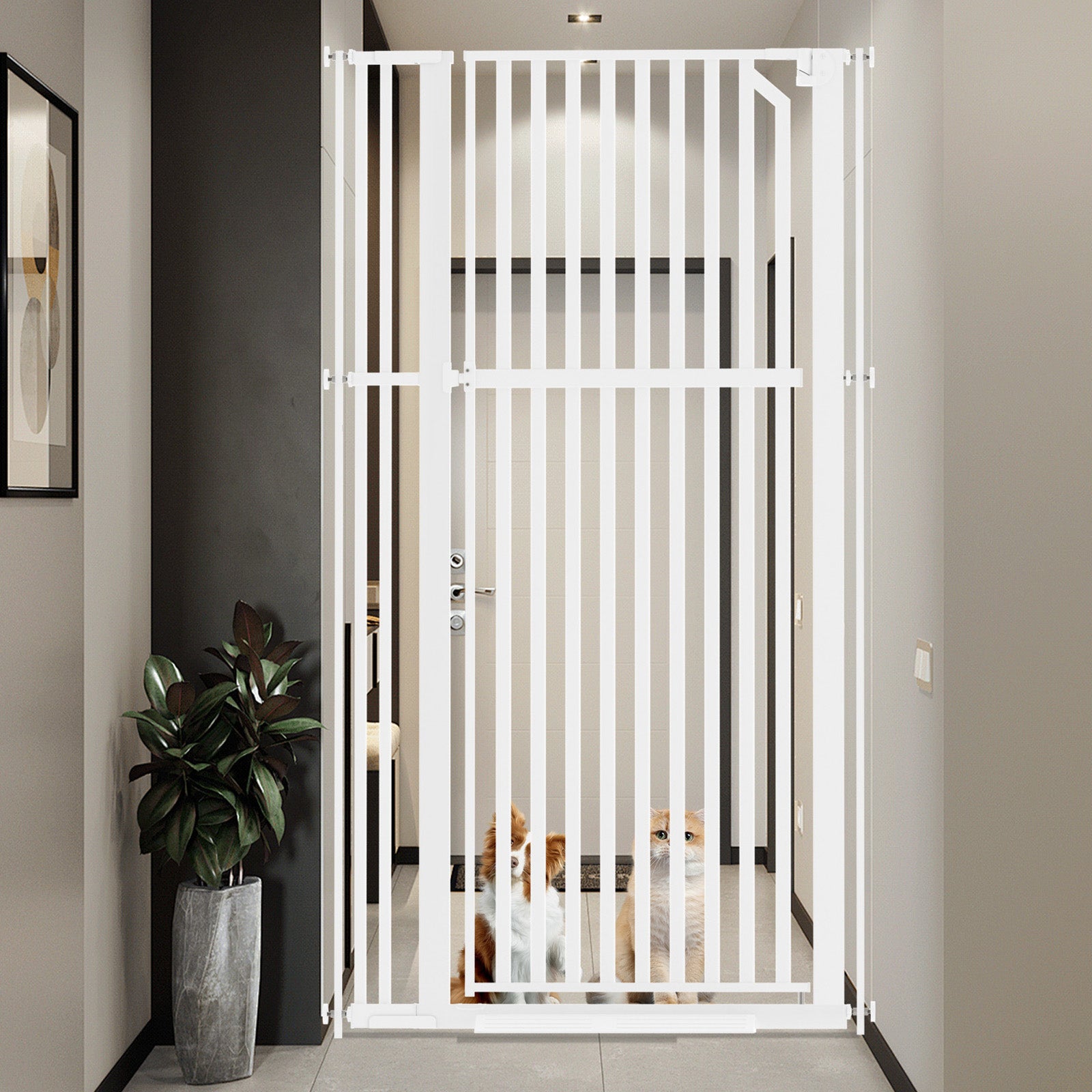 XJD Premium Metal Pet Gate for Babies: Adjustable Width 30-37.8", 63" High – Easy Install, Auto-Close Barrier for Home Safety, White