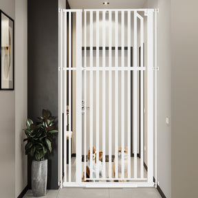 XJD Premium Metal Pet Gate for Babies: Adjustable Width 30-37.8", 63" High – Easy Install, Auto-Close Barrier for Home Safety, White