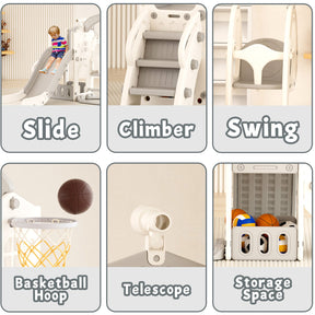 XJD 6 in 1 Toddler Slide Set Indoor Outdoor Plastic Freestanding Slide, Gray/Grey