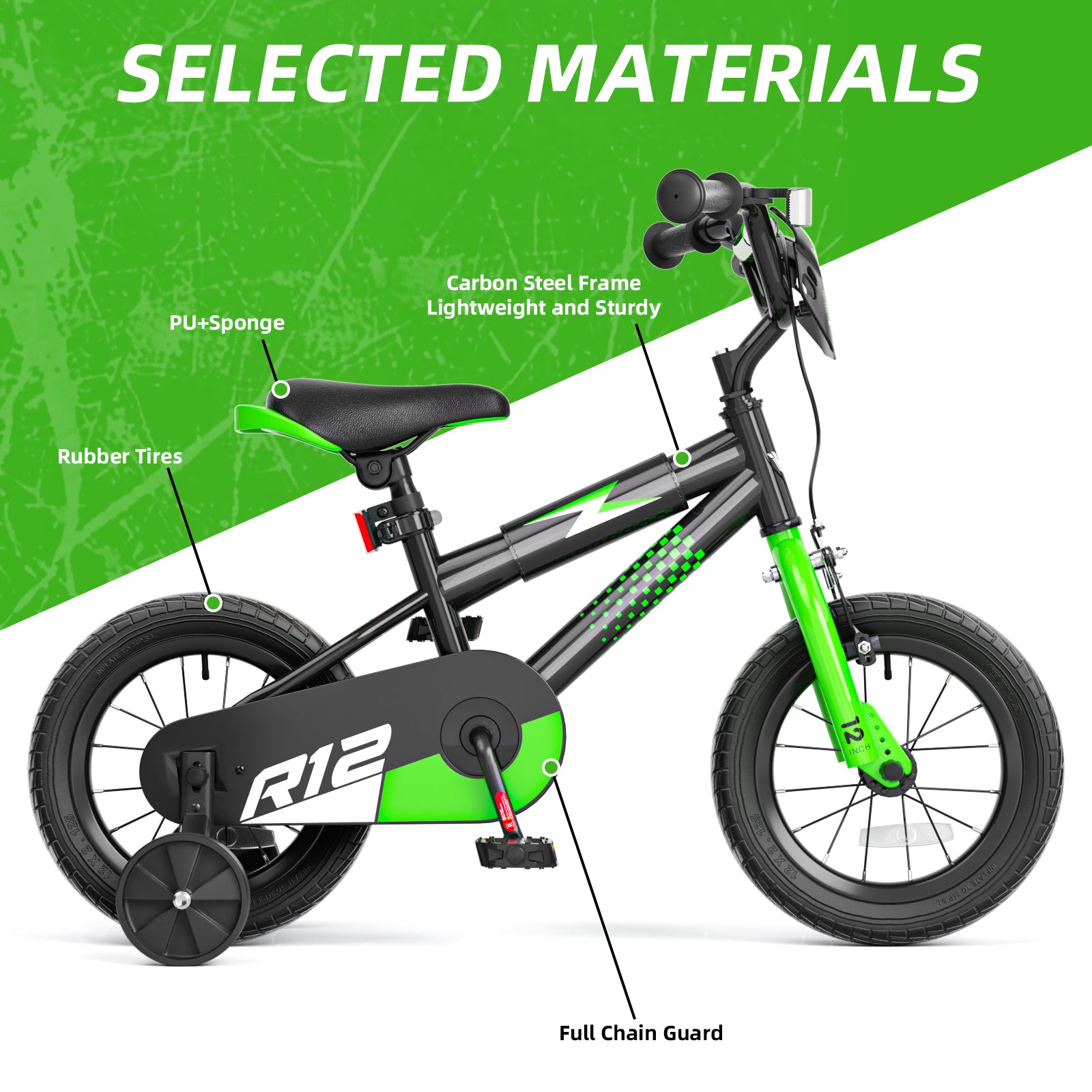 Korimefa 12 14 16 20 inch Kids Bike for Boys Ages 3-6 Years Children, BMX Style Toddler Bike with Training Wheels, Dual Brakes, Easy Assembly, Training Bicycle,Blue Green