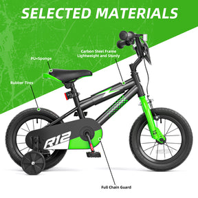 Korimefa 12 14 16 20 inch Kids Bike for Boys Ages 3-6 Years Children, BMX Style Toddler Bike with Training Wheels, Dual Brakes, Easy Assembly, Training Bicycle,Blue Green