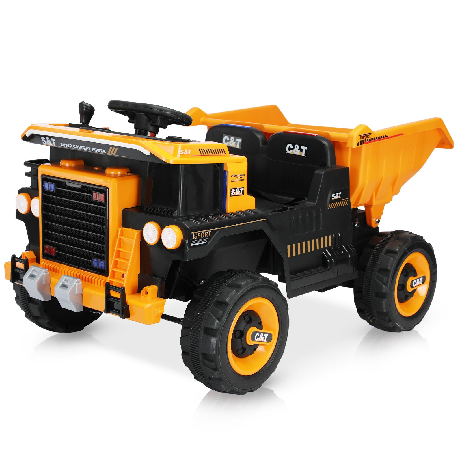 XJD 12V Kids Ride On Truck Car w/Parent Remote Control, Spring Suspension, LED Lights, USB Port, Bluetooth, Orange