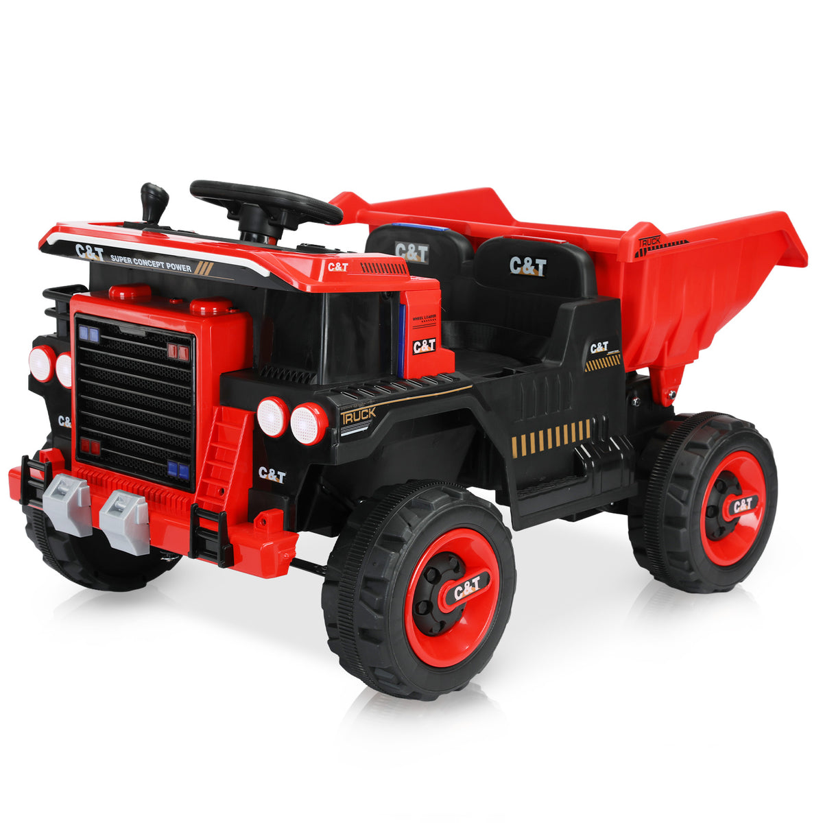 XJD 12V Kids Ride On Truck Car w/Parent Remote Control, Spring Suspension, LED Lights, USB Port, Bluetooth - Red