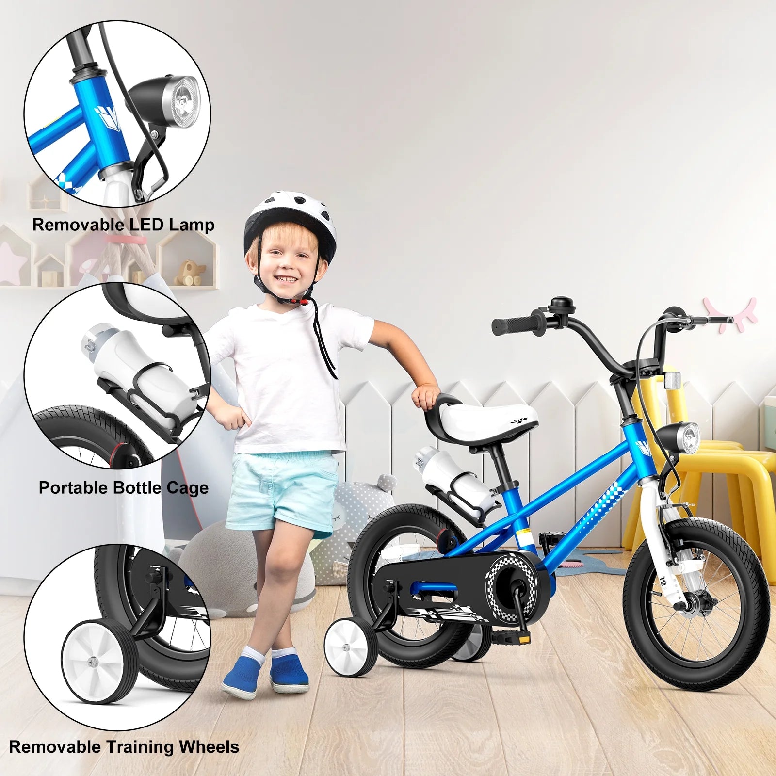KORIMEFA Kids Bike, Boy Bicycle with Training Wheels for 3-6 Years Old Toddlers, Children Bicycle with Water Bottle Holder & Headlight & Training Wheels