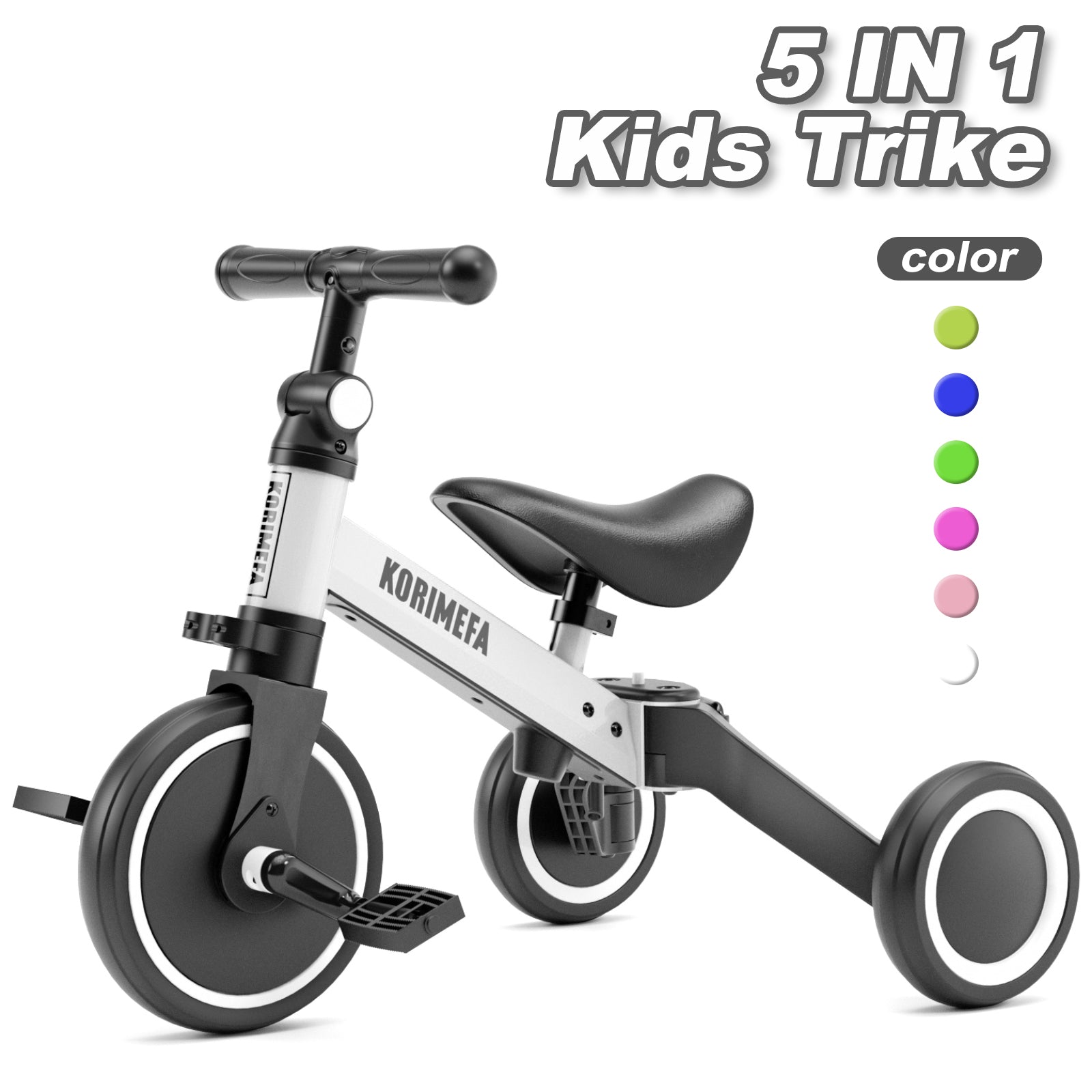 KORIMEFA 5 in 1 Toddler Bike for 1-4 Years Old Kids, Kids Trike Tricycle for Balance Training, Baby Bike Toys Gift for Boy & Girl