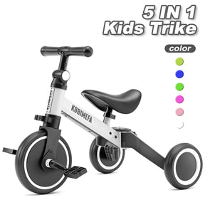 KORIMEFA 5 in 1 Toddler Bike for 1-4 Years Old Kids, Kids Trike Tricycle for Balance Training, Baby Bike Toys Gift for Boy & Girl
