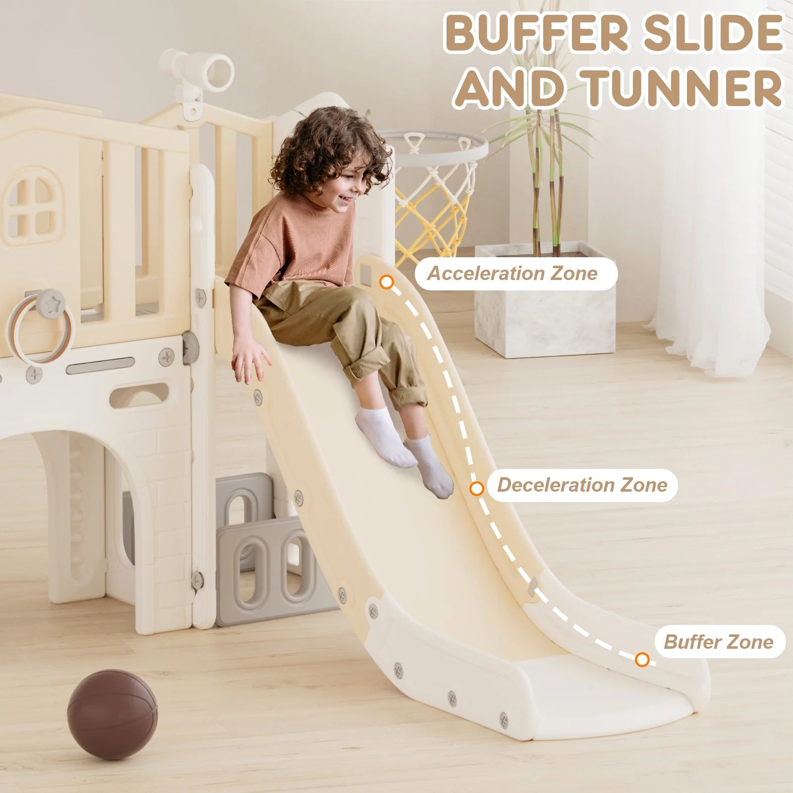 KORIMEFA 7 in 1 Kids Slide Set with Climber, Toddler Climber Slide Play Set with Basketball Hoop, Tunnel, Toddler Playground Outdoor Indoor layground Slide Playset Age 1+