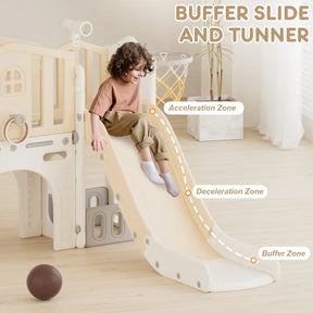 KORIMEFA 7 in 1 Kids Slide Set with Climber, Toddler Climber Slide Play Set with Basketball Hoop, Tunnel, Toddler Playground Outdoor Indoor layground Slide Playset Age 1+