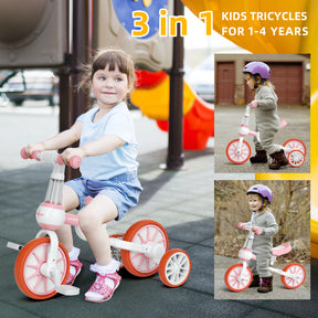 KORIMEFA 3-in-1 Kids Tricycle, Toddler Bike for Ages 1-4 Boy Girl
