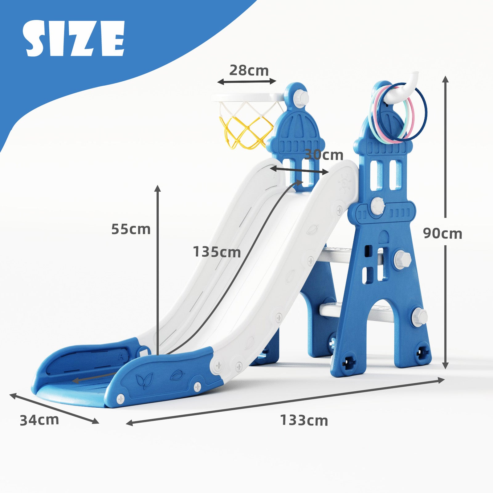 XJD Indoor and Outdoor Plastic Freestanding Single Slide Blue