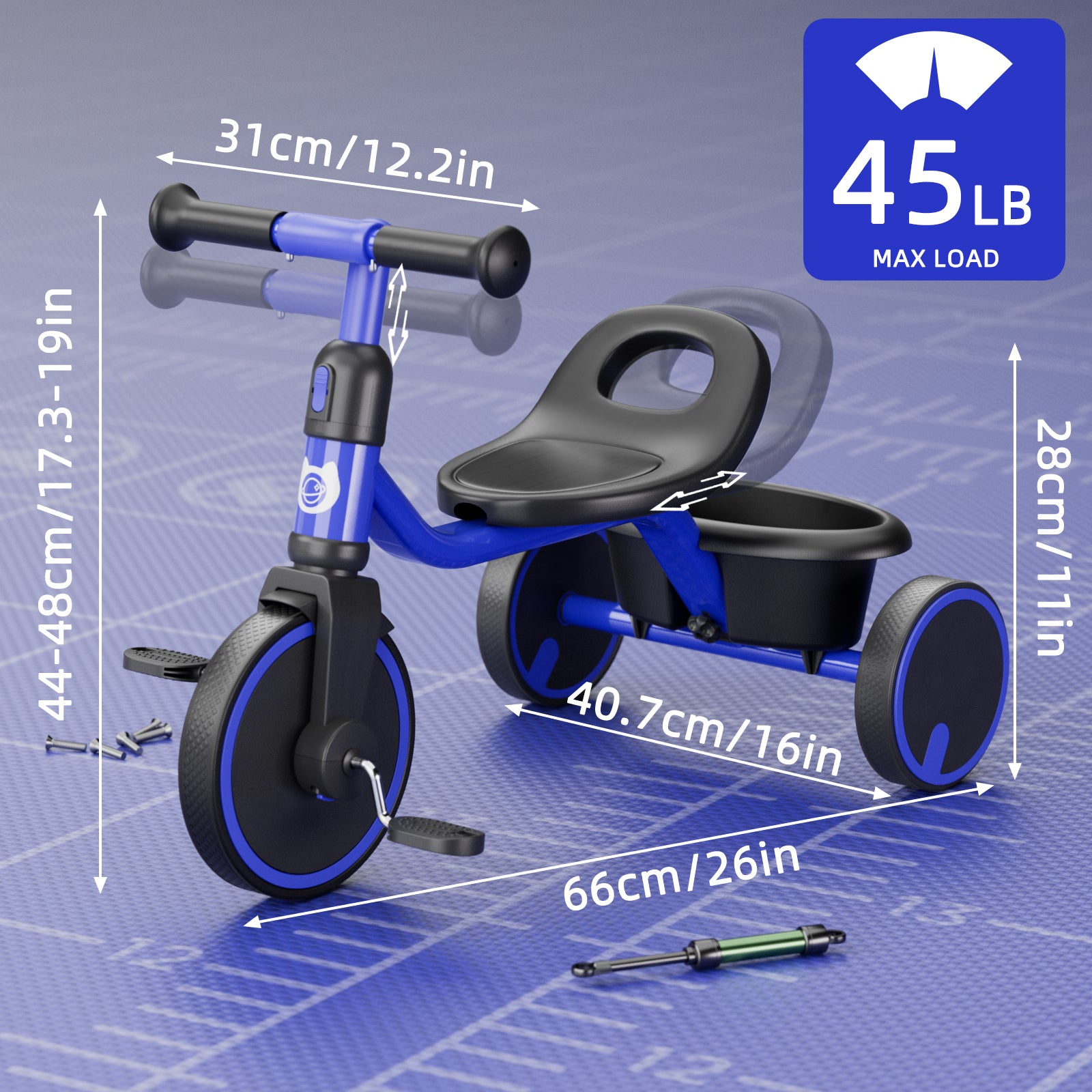 KORIMEFA Toddler Tricycle for 2-5 Year Old, Kids Trike with Storage Basket 3 Wheel Bike Birthday Toys Gift for Girls Boys