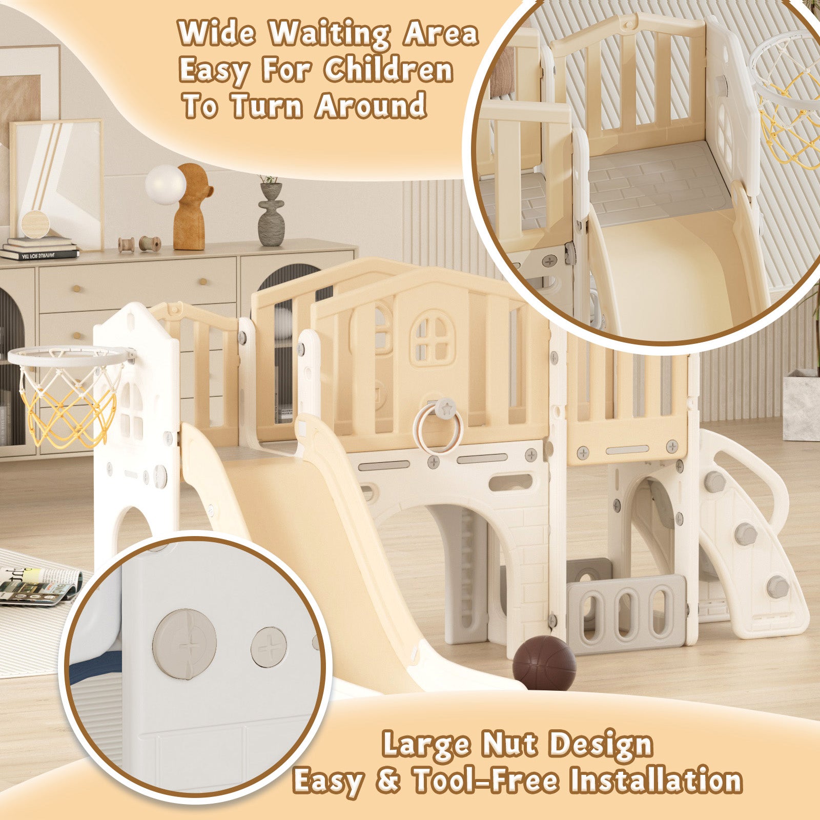 XJD 8 in 1 Toddler Slide Set Indoor Outdoor Plastic Freestanding Slide, Coffee