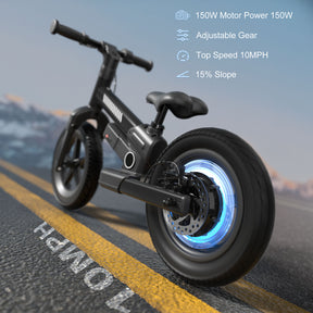 XJD 24V 150W Kids Electric Balance Bike, Ages 3-5, 12" Inflatable Tire, Adjustable Seat, Black