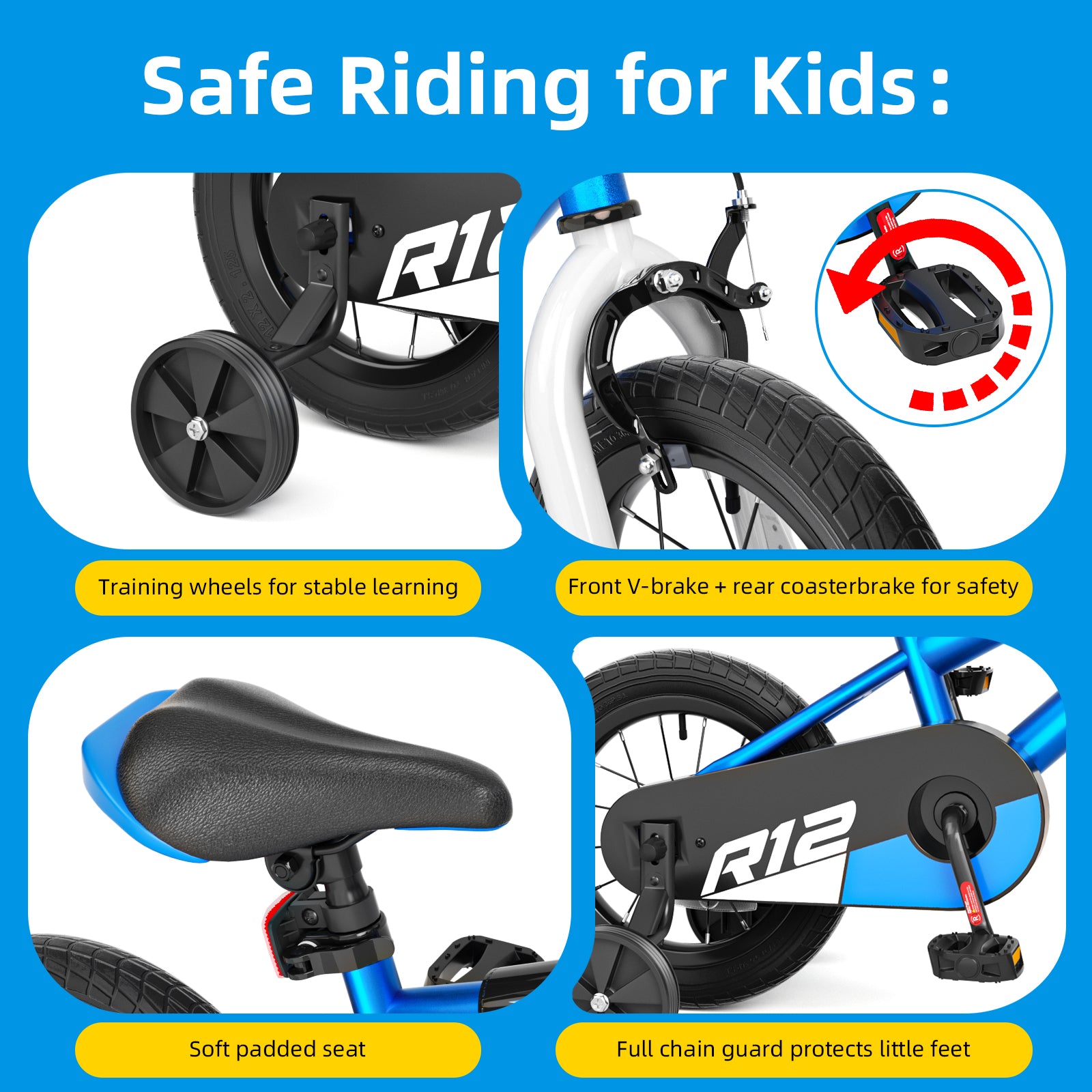 Korimefa 12 14 16 20 inch Kids Bike for Boys Ages 3-6 Years Children, BMX Style Toddler Bike with Training Wheels, Dual Brakes, Easy Assembly, Training Bicycle,Blue Green