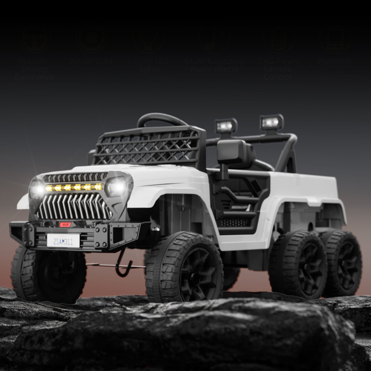 XJD 12V 7AH Ride On Truck Car with Remote Control, 6 Wheels, 2 Seats, Power Car for Kids, White