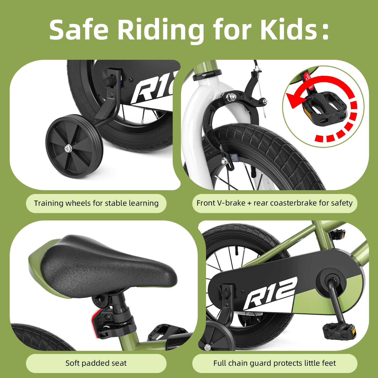 Korimefa 12 14 16 20 inch Kids Bike for Boys Ages 3-6 Years Children, BMX Style Toddler Bike with Training Wheels, Dual Brakes, Easy Assembly, Training Bicycle,Blue Green