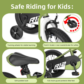 Korimefa 12 14 16 20 inch Kids Bike for Boys Ages 3-6 Years Children, BMX Style Toddler Bike with Training Wheels, Dual Brakes, Easy Assembly, Training Bicycle,Blue Green